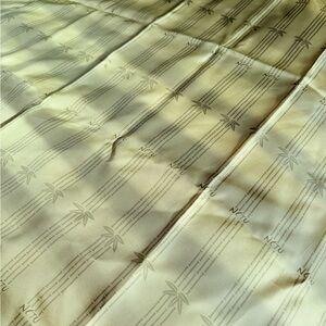 100% silk scarf, soft yellow, bamboo pattern, elegant NTU design.